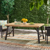 Outdoor Weather Resistant Dining Table With Slat Panel Design - Natural / Gray