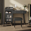 Modern Makeup Vanity Desk With Drawers Cabinet & Charging Port Engineered Wood Space Saving Design For Small Places - Black