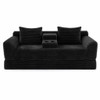 Soft Striped Convertible Sofa Bed, Dual Use Lounge Couch With Cup Holders And Pillows