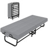 Twin Folding Bed With Memory Foam Mattress, 4 Lockable Wheels - Gray