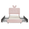 Upholstered Bed With Oversized Rabbit Ear Headboard, LED Lights & 4 Storage Drawers