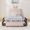 Upholstered Bed With Oversized Rabbit Ear Headboard, LED Lights & 4 Storage Drawers