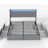 Platform Bed Frame With RGB LED Lights, Charging Station, Storage Headboard & 4 Underbed Drawers