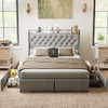 Platform Bed Frame With RGB LED Lights, Charging Station, Storage Headboard & 4 Underbed Drawers