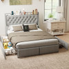 Platform Bed Frame With RGB LED Lights, Charging Station, Storage Headboard & 4 Underbed Drawers