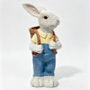 Simulated Couple Rabbit Statue Flower Pot Ornament, Resin Garden Sculpture Decor - Blue / White
