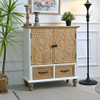 Accent Flower Carved Door Sideboard Cabinet With 2 Drawers For Kitchen - Natural Wood Wash / White