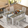 6 Piece Dining Set With 4 Upholstered Chairs & Bench - Brown / Whitewash
