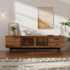 TV Stand, Media Console With 2 Drawers, Soft Closing Hinges, Adjustable Shelves, Slatted Design - Walnut