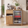 Fluted Coffee Bar Cabinet With Mini Fridge Space & Charging Station - Natural
