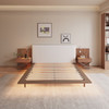 Floating King Size Bed With Integrated Side Tables And Smart Lighting - Beige Gray / White