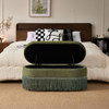 Oval Upholstered Storage Ottoman With Fringe Trim & Lift Top Lid