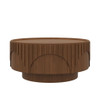 Round Fluted Drum Coffee Table With Sturdy Base For Living Room