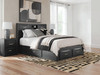 Stabotta - Queen Bookcase Bed With Storage Footboard And 2 Under Bed Storage Units - Black