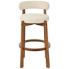 Bar Stool With Curved Backrest, Rounded Edges, And Footrest (Set of 2) - Beige / Walnut