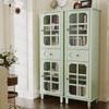 Storage Cabinet, Freestanding Curio Cabinet With Grid Doors & Drawer, Pantry Display Cabinet For Kitchen