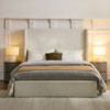 Caron - King Size Upholstered Wingback Bed With High Headboard - Ivory