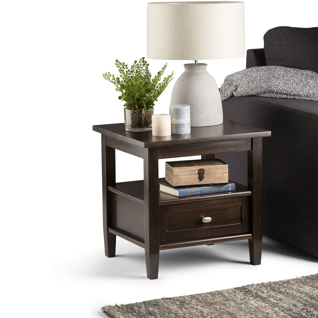 tobacco brown end table Light Brown+Black Wood with Marble Top - Bed Bath & Beyond or a cup of coffee Wyndenhall Norfolk Solid Wood Rustic