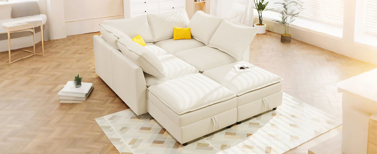 Versatile 6 Piece Modular Sofa Bed With Storage, Stylish