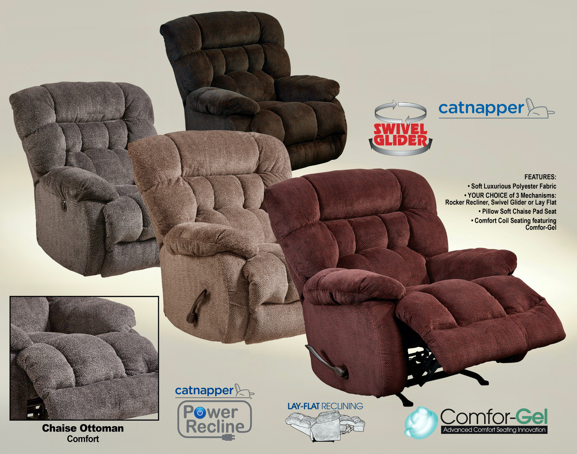 Catnapper Daly Super Plush Swivel Rocker Glide Recliner Luxury