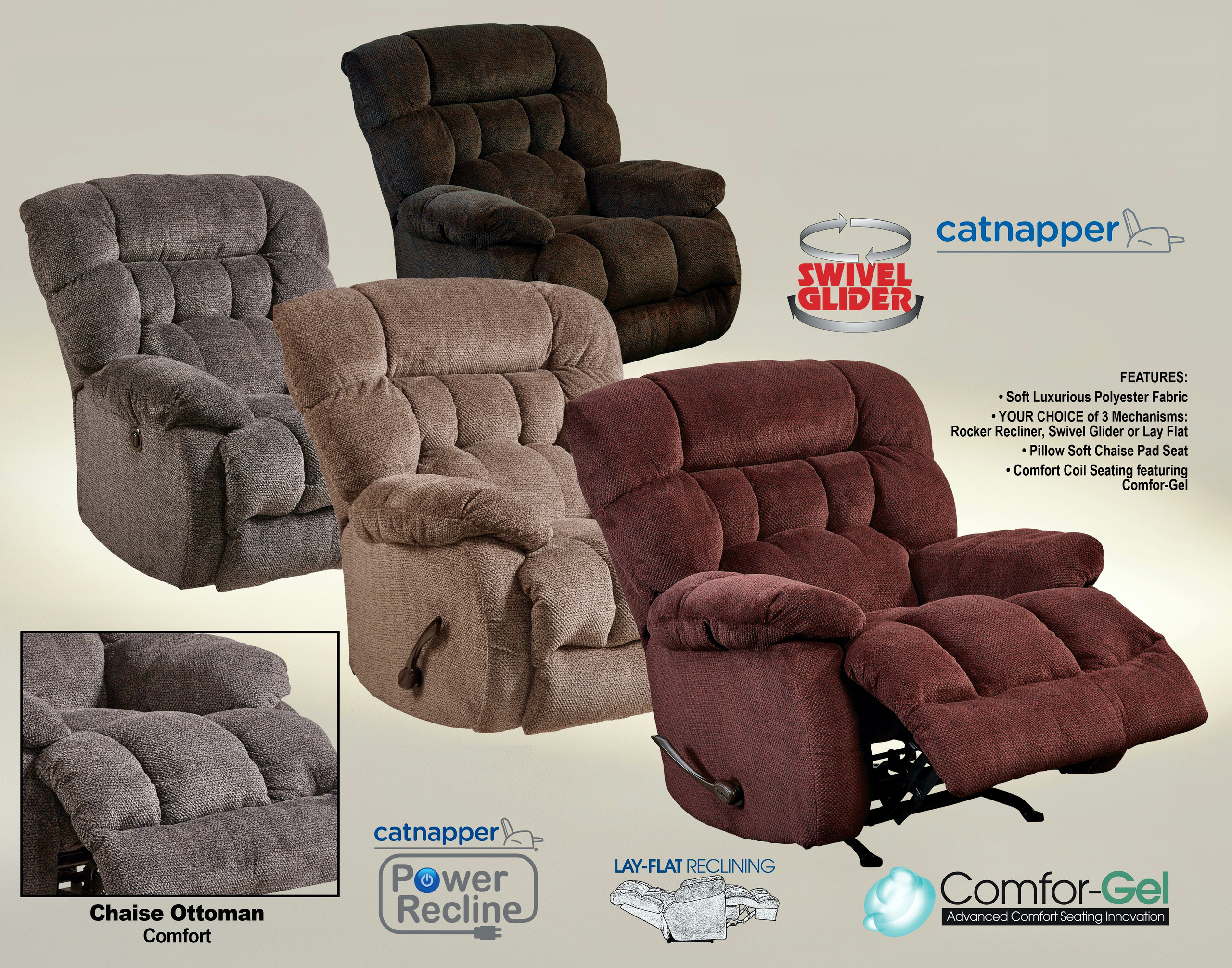 Catnapper Daly Super Plush Swivel Rocker Glide Recliner Luxury