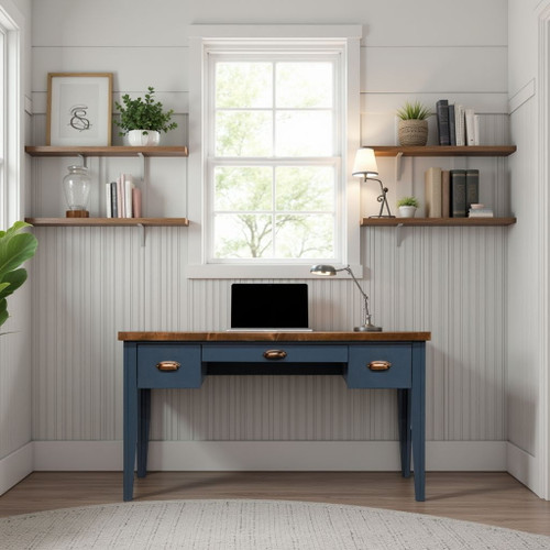 Nantucket - Writing Desk - Blue Denim, Whiskey Nantucket - Writing Desk - Blue Denim, Whiskey