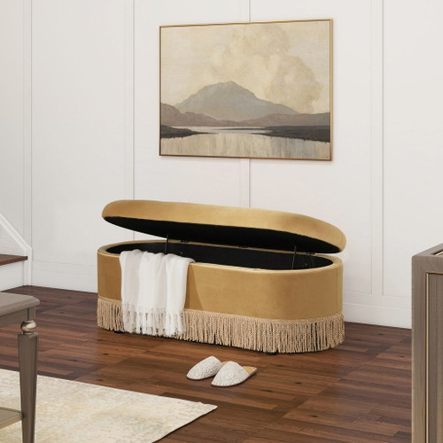 Melinda - Oval Tufted Bullion Fringe Storage Bench Melinda - Oval Tufted Bullion Fringe Storage Bench