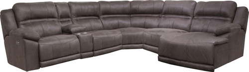 Braxton Modular Sectional - Power Headrest/Lay Flat RSF Recliner With Extended Ottoman - Charcoal - Fabric