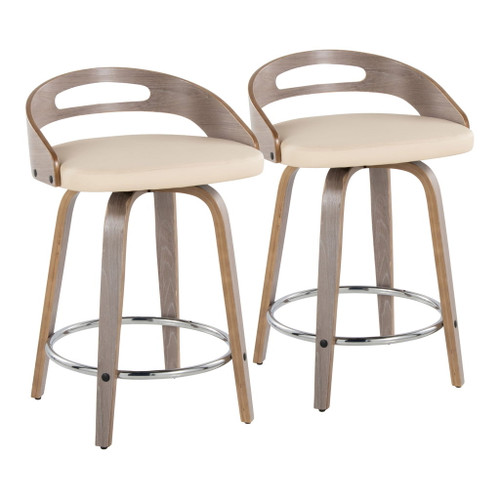 Cassis - Mid Century Modern Fixed Height Counter Stool With Swivel With Round Footrest (Set of 2) Cassis - Mid Century Modern Fixed Height Counter Stool With Swivel With Round Footrest (Set of 2)