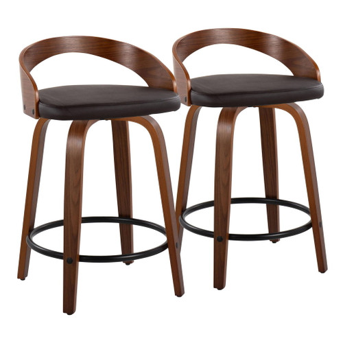 Grotto - Mid-Century Modern Fixed Height Counter Stool & Swivel With Round Footrest (Set of 2) Grotto - Mid-Century Modern Fixed Height Counter Stool & Swivel With Round Footrest (Set of 2)