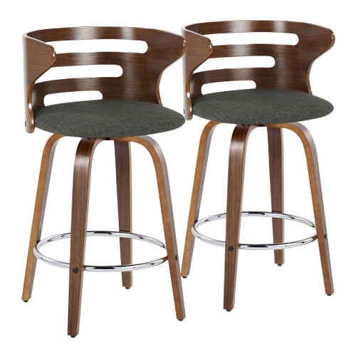 Cosini - Mid Century Modern Fixed Height Barstool With Swivel With Round Footrest (Set of 2) Cosini - Mid Century Modern Fixed Height Barstool With Swivel With Round Footrest (Set of 2)