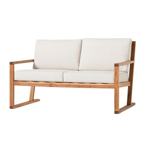 Contemporary Solid Wood Slat Back Patio Loveseat - Natural Contemporary Solid Wood Slat Back Patio Loveseat - Natural