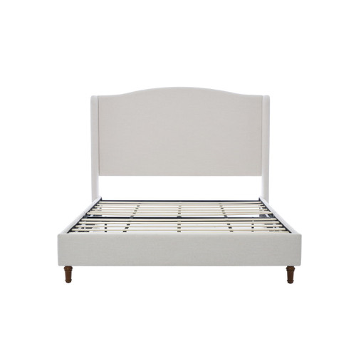 Hannah - Upholstered Wingback Bed Size / Tall Headboard Upholstered King Bed / Premium Textured Canvas Chenille Look / Minimalist Designs / No Box Spring Needed