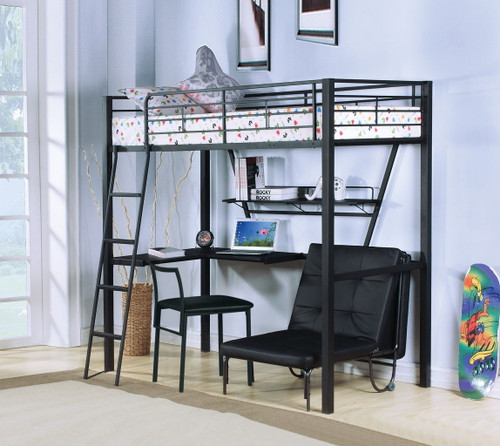 Senon - Twin Loft Bed With Desk - Black / Silver Senon - Twin Loft Bed With Desk - Black / Silver