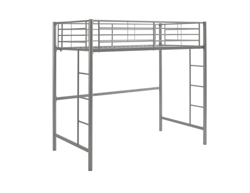 Modern Industrial Twin Over Loft Metal Bunk Bed Frame With Integrated Guardrails - Silver Modern Industrial Twin Over Loft Metal Bunk Bed Frame With Integrated Guardrails - Silver