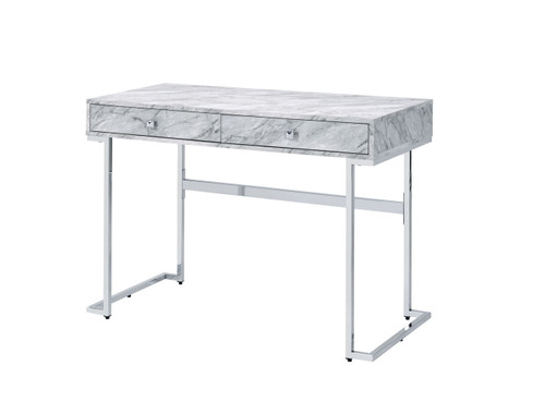 Tigress - Printed Faux Marble Top Writing Desk - White Tigress - Printed Faux Marble Top Writing Desk - White