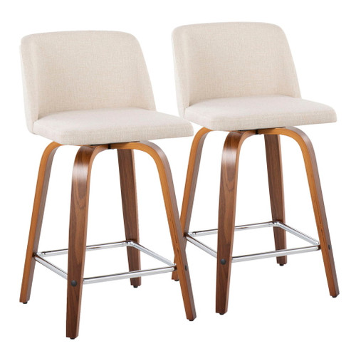 Toriano - Mid Century Modern Fixed Height Counter Stool With Swivel And Square Footrest (Set of 2) Toriano - Mid Century Modern Fixed Height Counter Stool With Swivel And Square Footrest (Set of 2)
