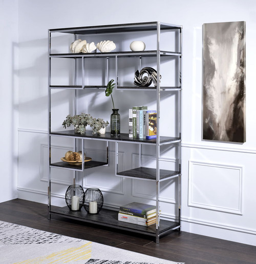 Vonara - Bookshelf - Chrome / Gray / Oak Vonara - Bookshelf - Chrome / Gray / Oak