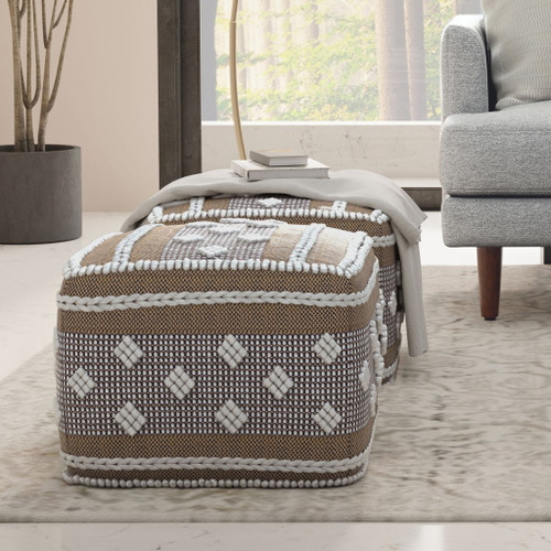 Mapleton - Outdoor / Indoor Pouf - Beige Gray / White Mapleton - Outdoor / Indoor Pouf - Beige Gray / White