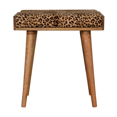 Leopard Velvet Tray Style Footstool - Brown Oak Leopard Velvet Tray Style Footstool - Brown Oak