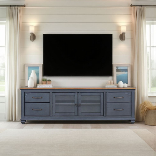 Americana - 84 In TV Stand For TVs Up To 90" - Blue Americana - 84 In TV Stand For TVs Up To 90" - Blue