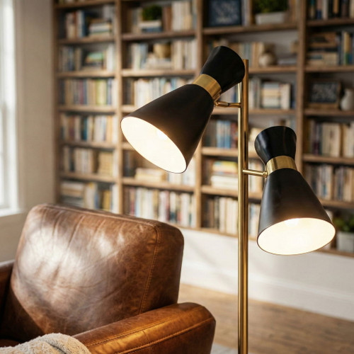 Axis - Floor Lamp With 4 Way Switch Double Spots With Base - Black / Gold