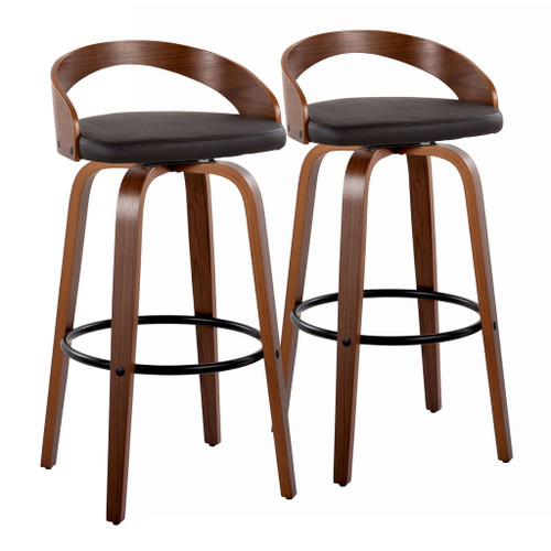 Grotto - Mid Century Modern Fixed Height Barstool & Swivel With Round Footrest (Set of 2) Grotto - Mid Century Modern Fixed Height Barstool & Swivel With Round Footrest (Set of 2)