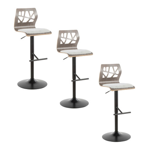 Folia - Mid Century Modern Adjustable Barstool With Swivel With Straight T Footrest (Set of 3) Folia - Mid Century Modern Adjustable Barstool With Swivel With Straight T Footrest (Set of 3)