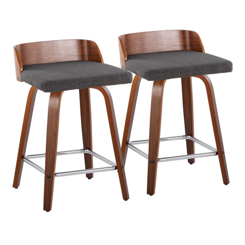 Maya - Mid Century Modern Fixed Height Counter Stool With Swivel With Square Footrest (Set of 2) Maya - Mid Century Modern Fixed Height Counter Stool With Swivel With Square Footrest (Set of 2)