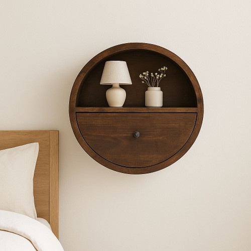 Floating Circle Bedside Table - Chestnut