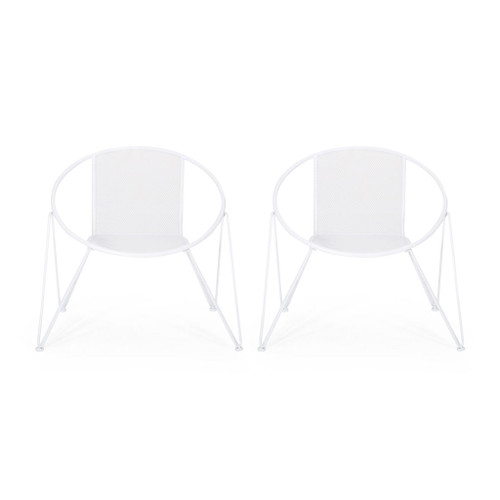Patio Dining Chairs (Set of 2) With Mesh Design And Hairpin Legs - White