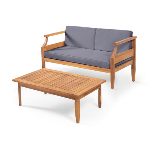 Aston - 2 Piece Wood Outdoor Patio Conversation Seating Set With Cushions