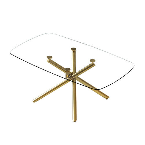 Modern Minimalist Glass Dining Table With 0.39" Tempered Glass Top & en Metal Legs For 6 - 8 People - Golden