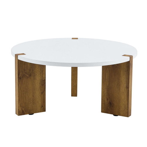 Minimalist Circular Coffee Table With Embedded Leg Design - White / Wood